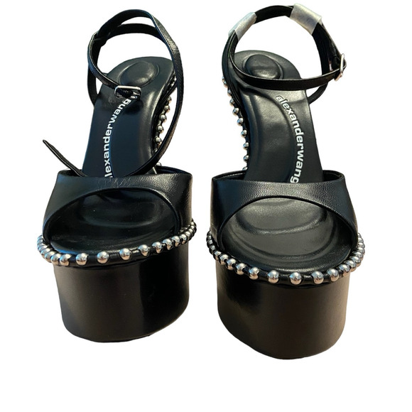 Alexander Wang Nova 145 Platform Sandals Studded Ankle Strap Leather Black Sz 38 - Picture 6 of 13